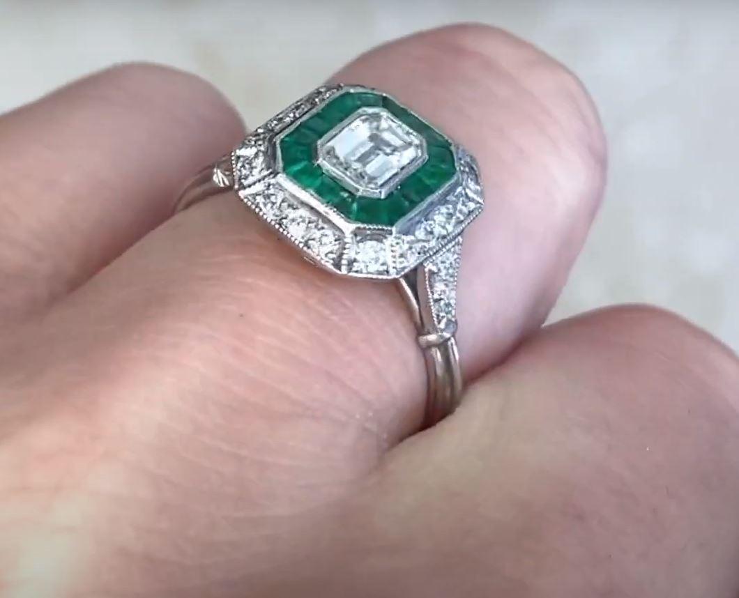 GIA 0.50ct Emerald Cut Diamond Engagement Ring, Diamond&Emerald Halo , Platinum  For Sale 1