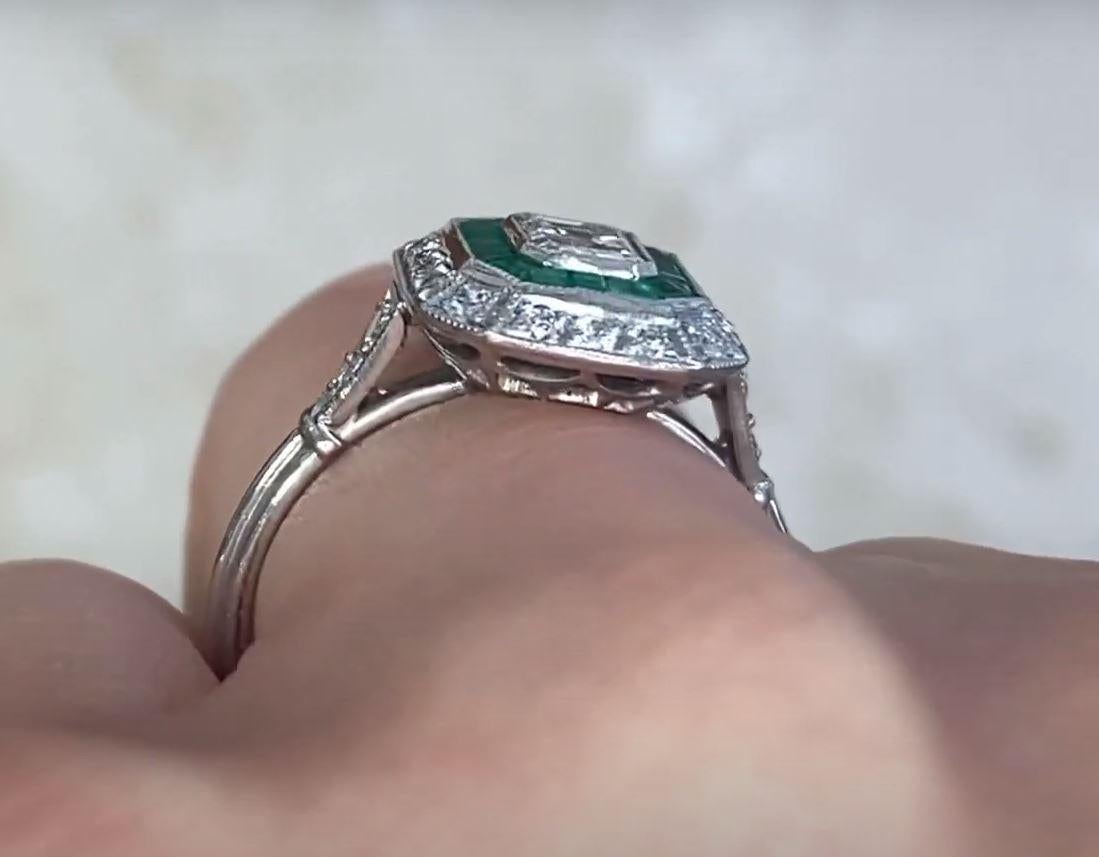 GIA 0.50ct Emerald Cut Diamond Engagement Ring, Diamond&Emerald Halo , Platinum  For Sale 2