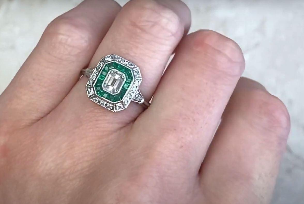 GIA 0.50ct Emerald Cut Diamond Engagement Ring, Diamond&Emerald Halo , Platinum  For Sale 3