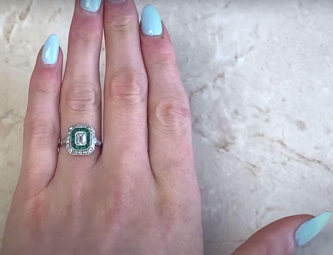 GIA 0.50ct Emerald Cut Diamond Engagement Ring, Diamond&Emerald Halo , Platinum  For Sale 4