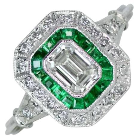 Verlobungsring, GIA 0,50 Karat Diamant im Smaragdschliff, Diamant&Emerald Halo , Platin 