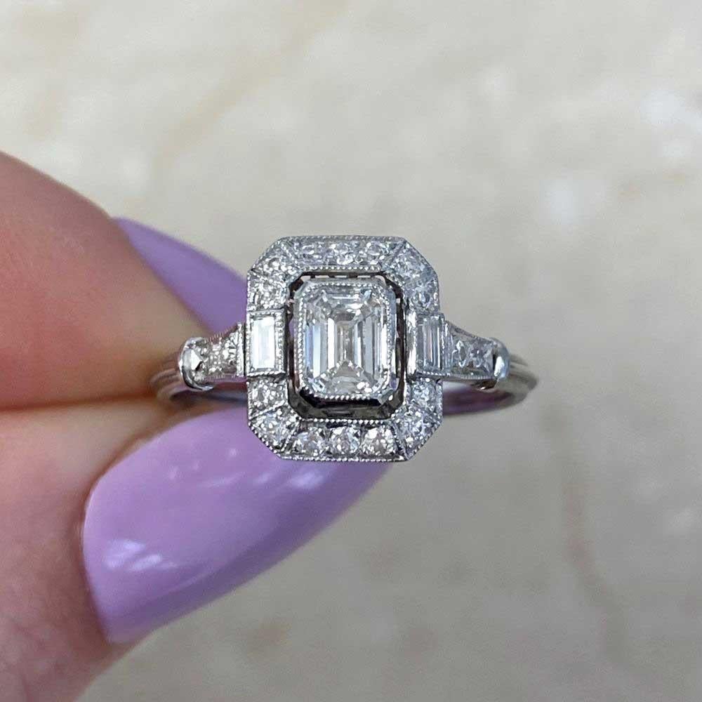 GIA 0.50ct Emerald Cut Diamond Engagement Ring, H Color, Diamond Halo, Platinum For Sale 6
