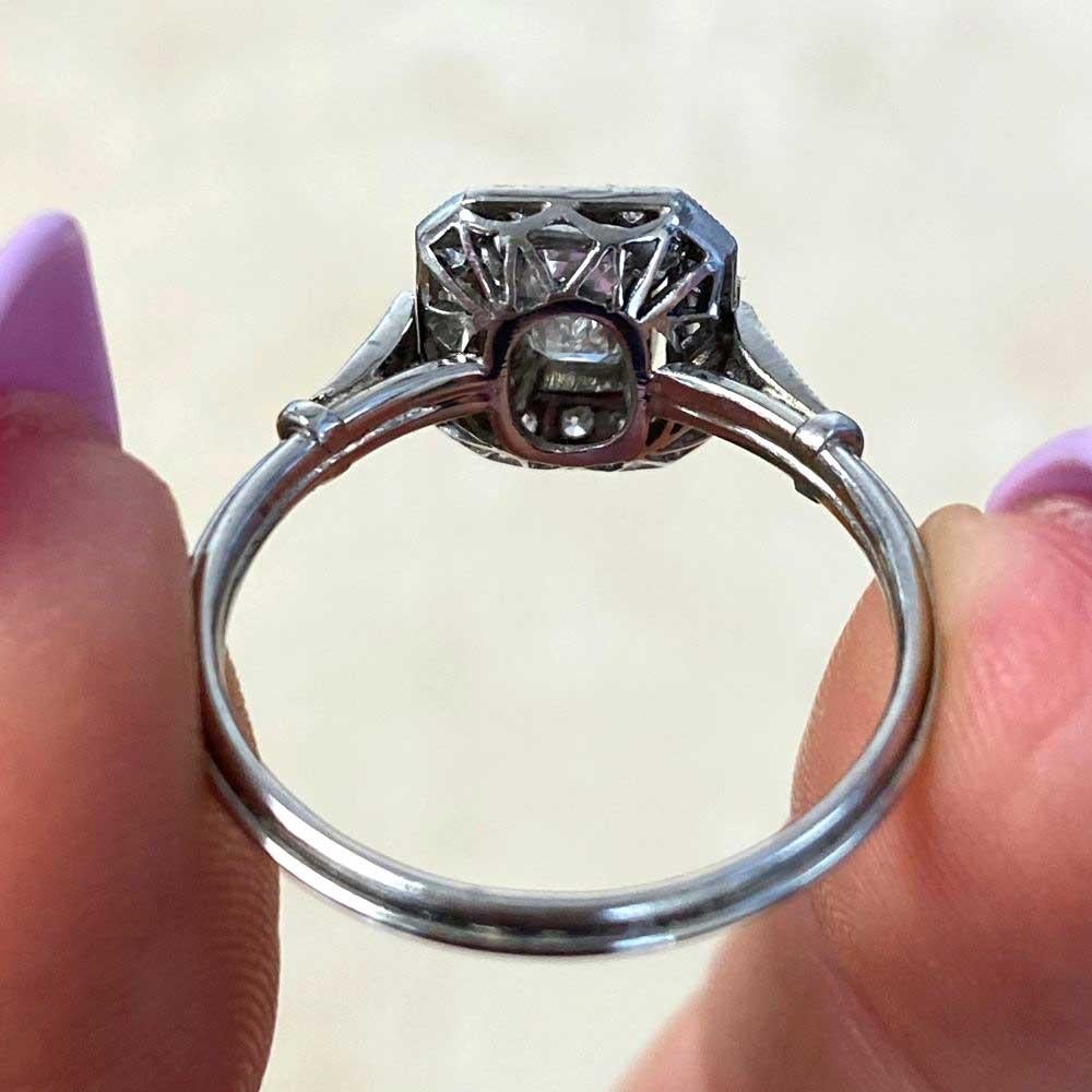GIA 0.50ct Emerald Cut Diamond Engagement Ring, H Color, Diamond Halo, Platinum For Sale 7