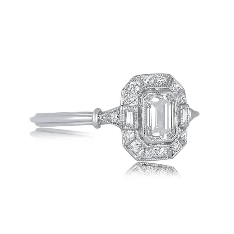 Women's GIA 0.50ct Emerald Cut Diamond Engagement Ring, H Color, Diamond Halo, Platinum For Sale