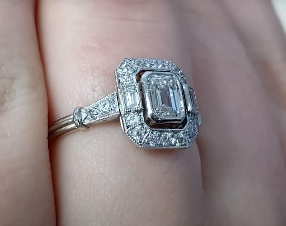 GIA 0.50ct Emerald Cut Diamond Engagement Ring, H Color, Diamond Halo, Platinum For Sale 2