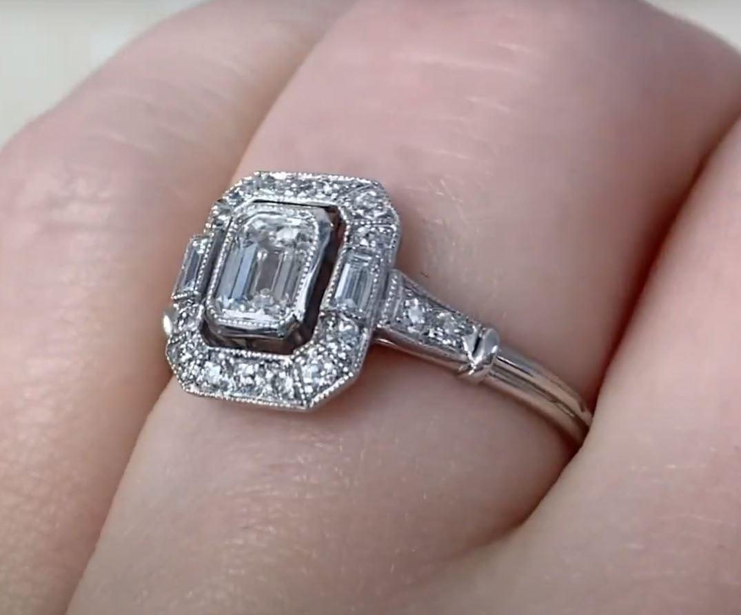 GIA 0.50ct Emerald Cut Diamond Engagement Ring, H Color, Diamond Halo, Platinum For Sale 3