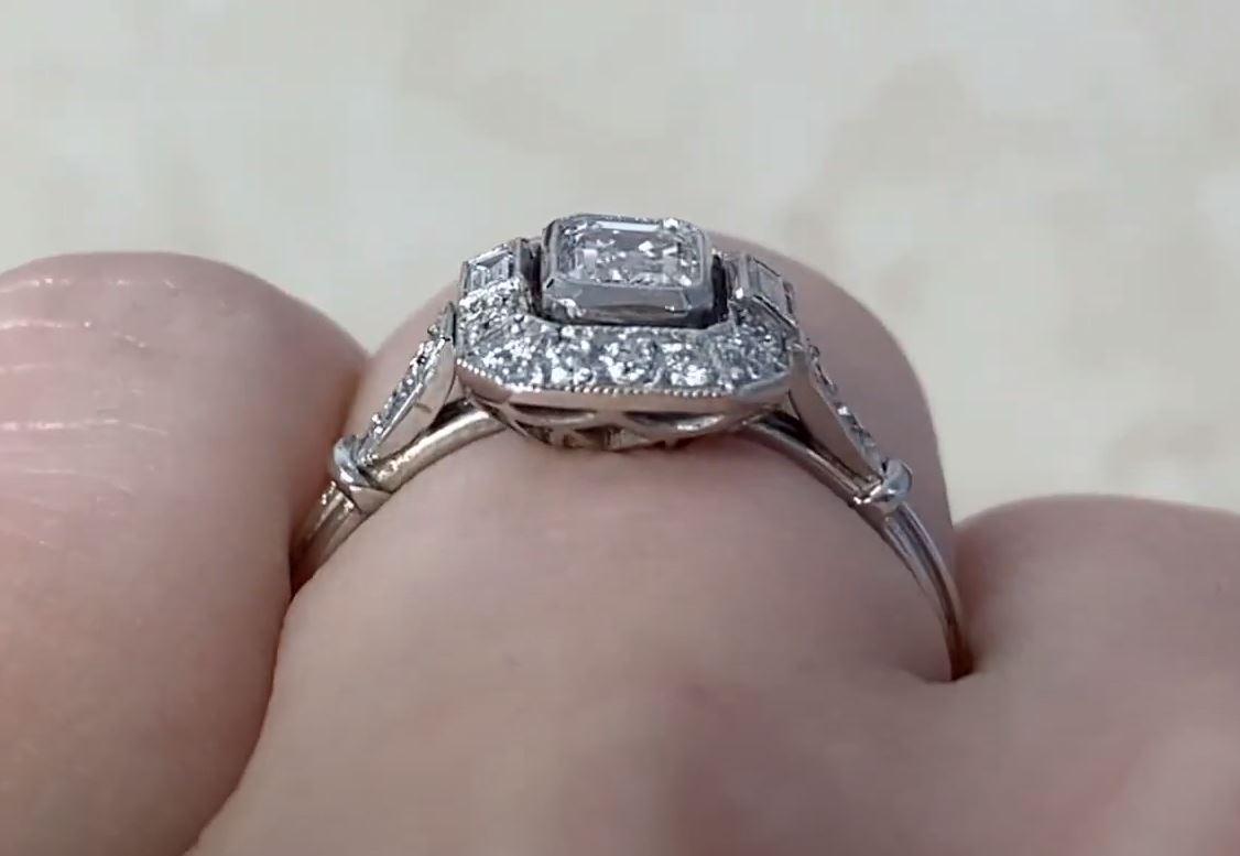 GIA 0.50ct Emerald Cut Diamond Engagement Ring, H Color, Diamond Halo, Platinum For Sale 4