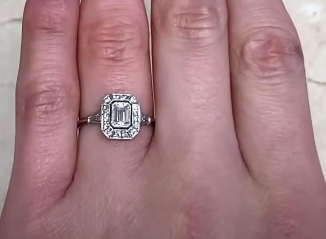 Women's GIA 0.50ct Emerald Cut Diamond Engagement Ring, I color, Diamond Halo, Platinum