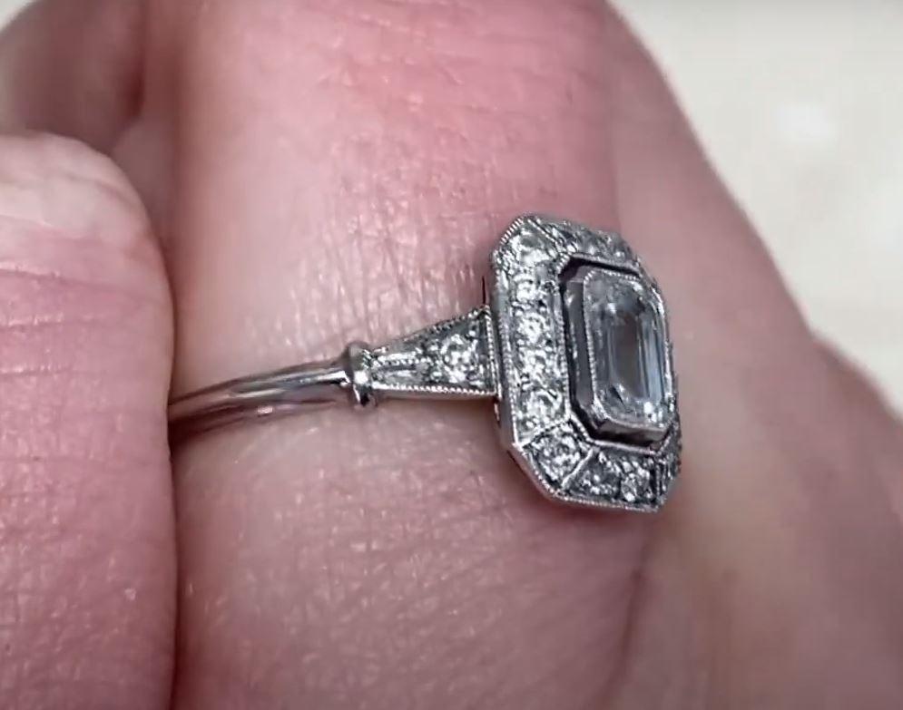 GIA 0.50ct Emerald Cut Diamond Engagement Ring, I color, Diamond Halo, Platinum 1