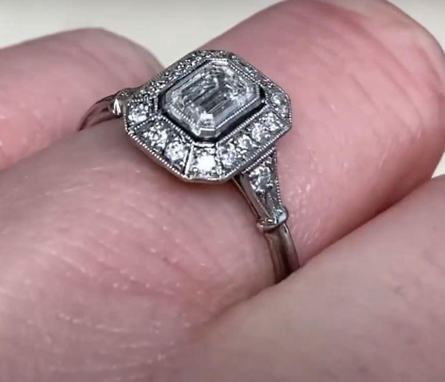 GIA 0.50ct Emerald Cut Diamond Engagement Ring, I color, Diamond Halo, Platinum 2