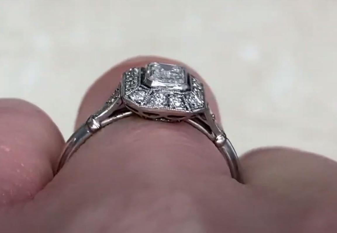 GIA 0.50ct Emerald Cut Diamond Engagement Ring, I color, Diamond Halo, Platinum 3