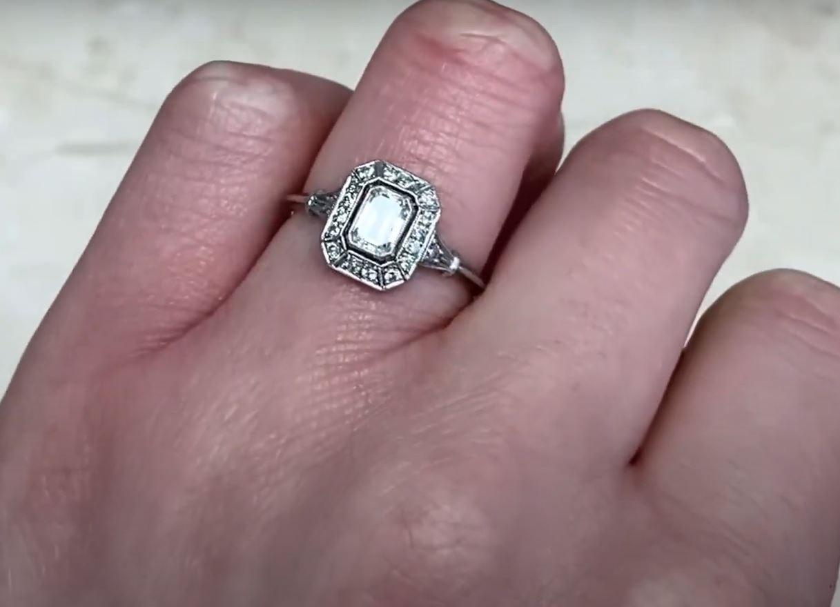 GIA 0.50ct Emerald Cut Diamond Engagement Ring, I color, Diamond Halo, Platinum 4
