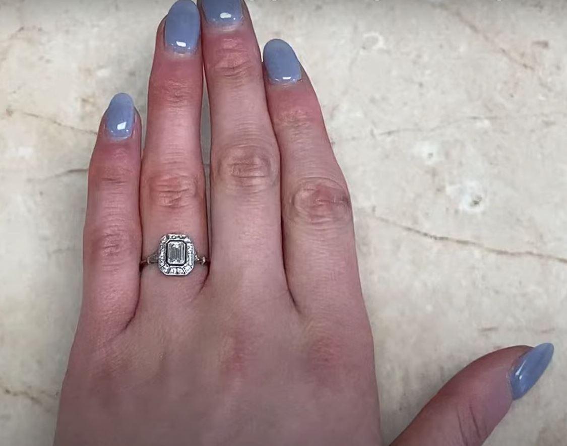 GIA 0.50ct Emerald Cut Diamond Engagement Ring, I color, Diamond Halo, Platinum 5