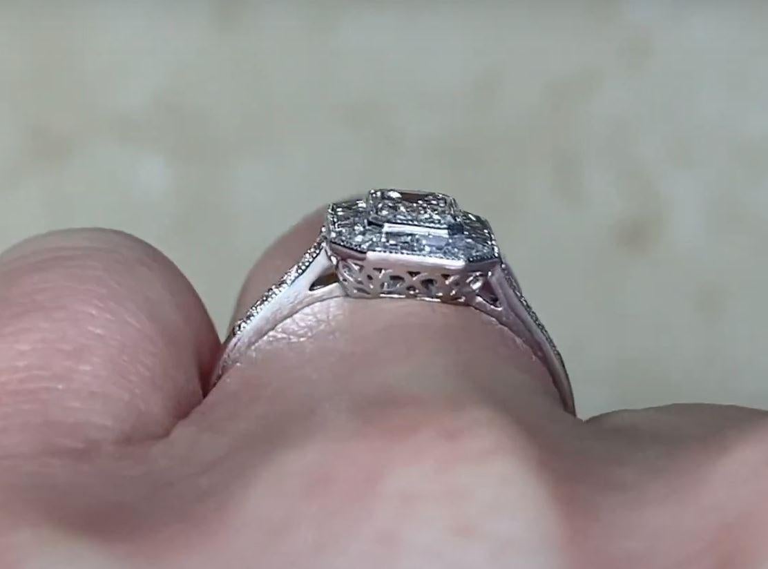 Women's GIA 0.54ct Emerald Cut Diamond Engagement Ring, G color, Diamond Halo, Platinum For Sale