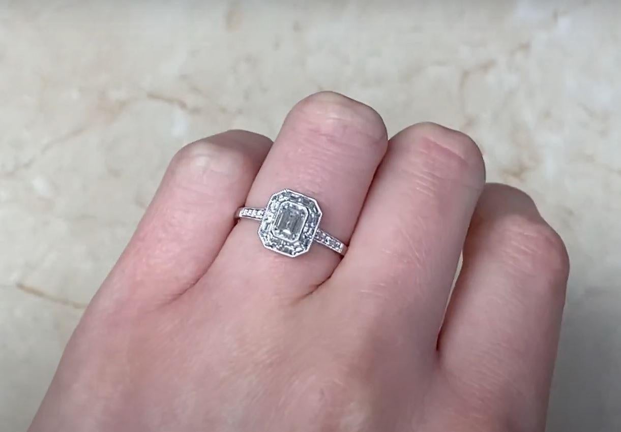 GIA 0.54ct Emerald Cut Diamond Engagement Ring, G color, Diamond Halo, Platinum For Sale 3