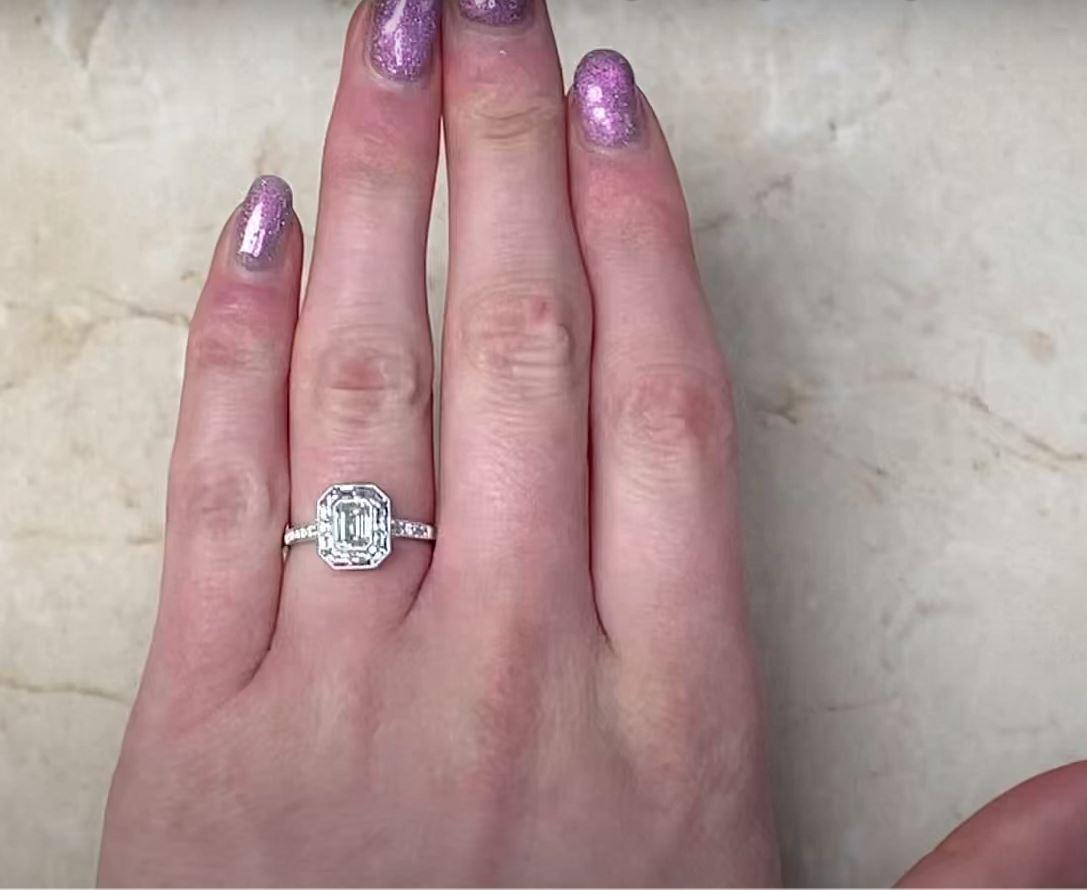 GIA 0.54ct Emerald Cut Diamond Engagement Ring, G color, Diamond Halo, Platinum For Sale 4