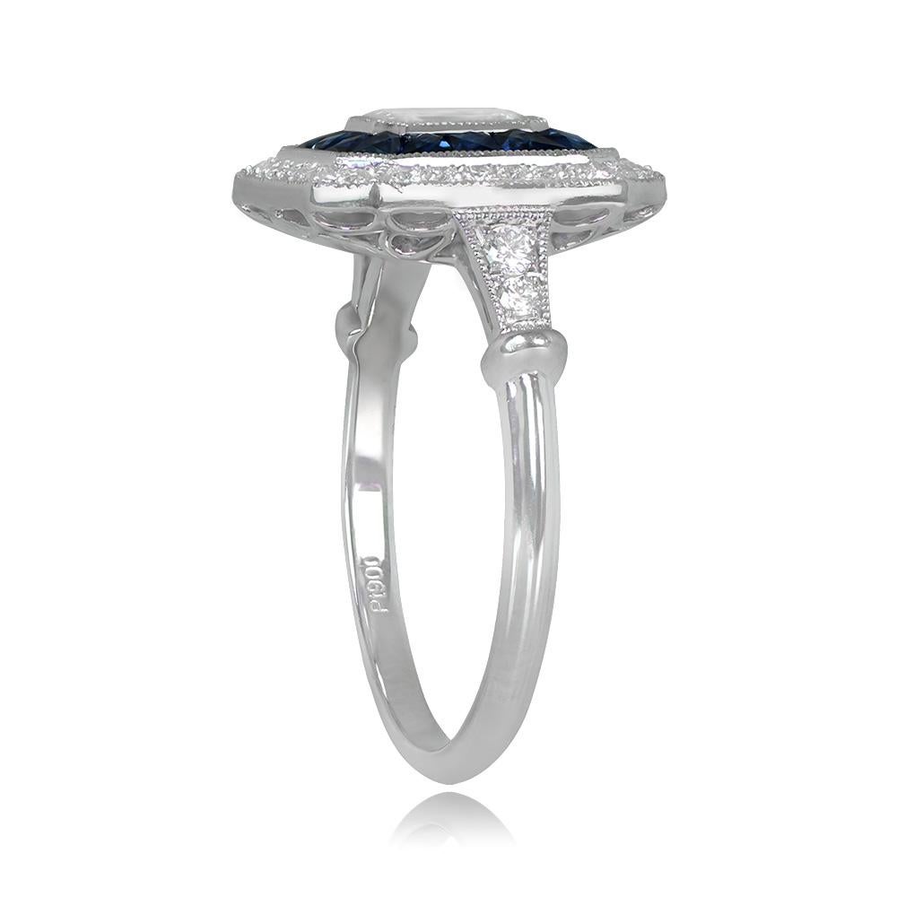 Art Deco GIA 0.51ct Emerald Cut Diamond Engagement Ring, G Color, Double Halo, Platinum For Sale