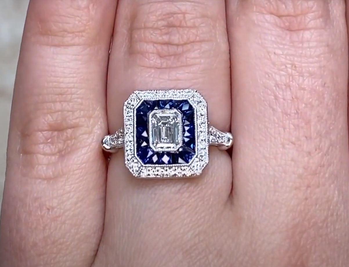 Women's GIA 0.51ct Emerald Cut Diamond Engagement Ring, G Color, Double Halo, Platinum For Sale