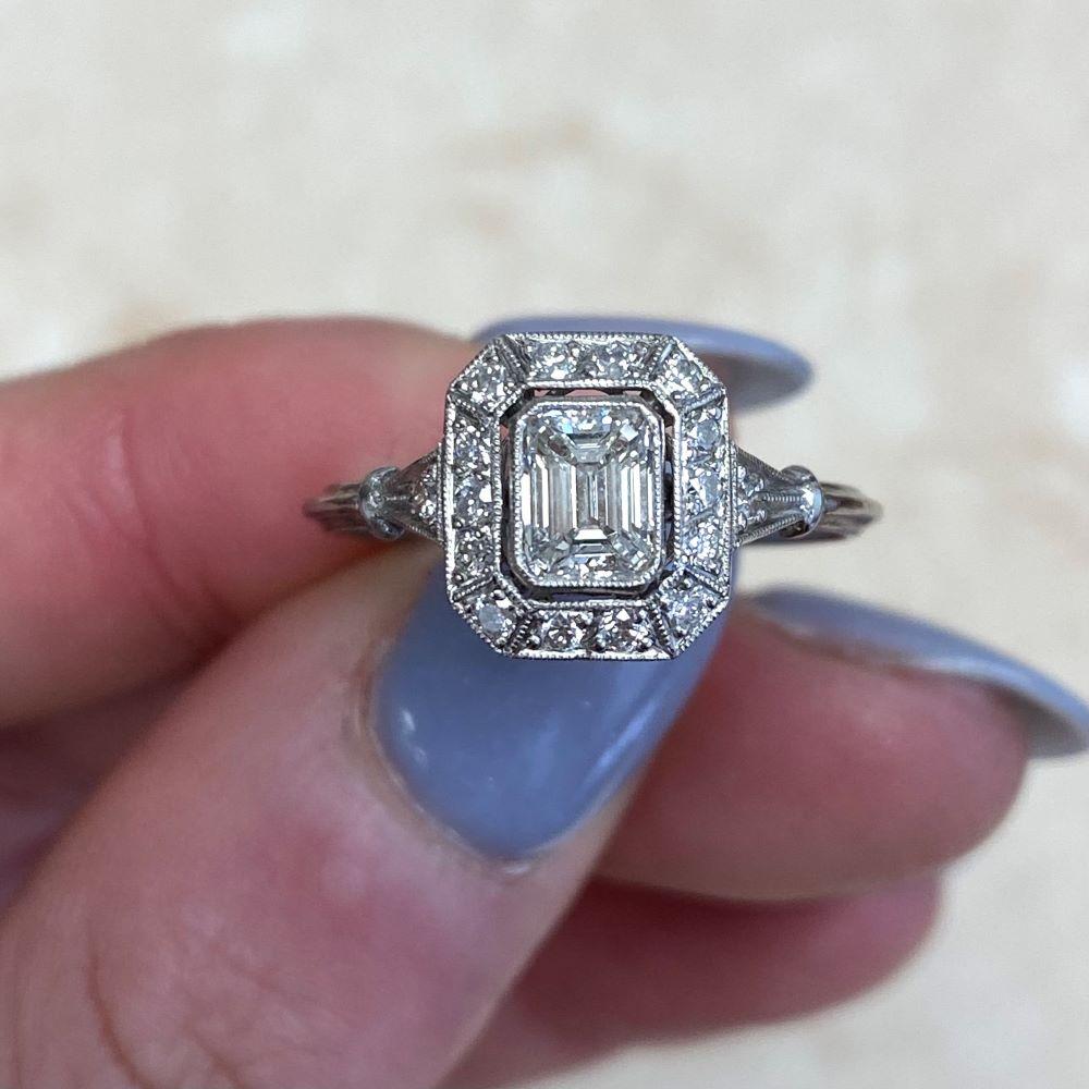 GIA 0.51ct Emerald Cut Diamond Engagement Ring, H Color, Diamond Halo, Platinum 5