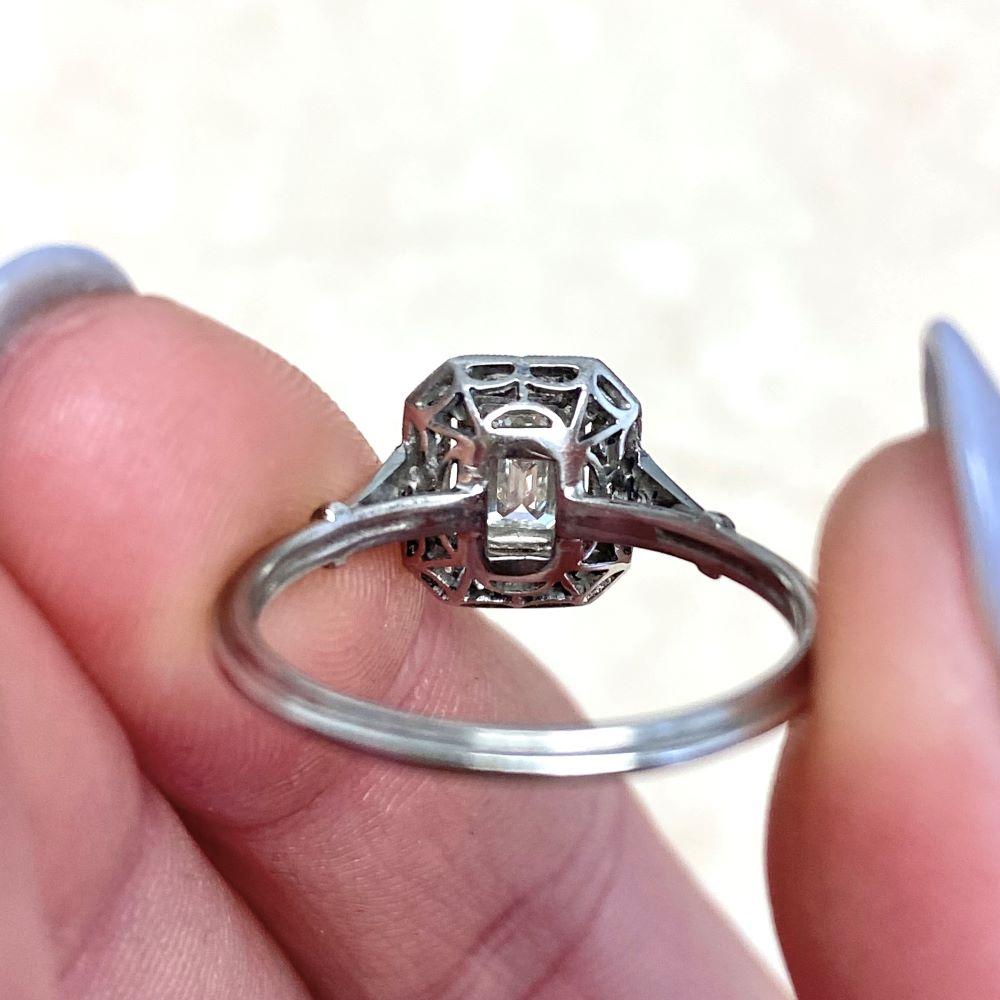 GIA 0.51ct Emerald Cut Diamond Engagement Ring, H Color, Diamond Halo, Platinum 6