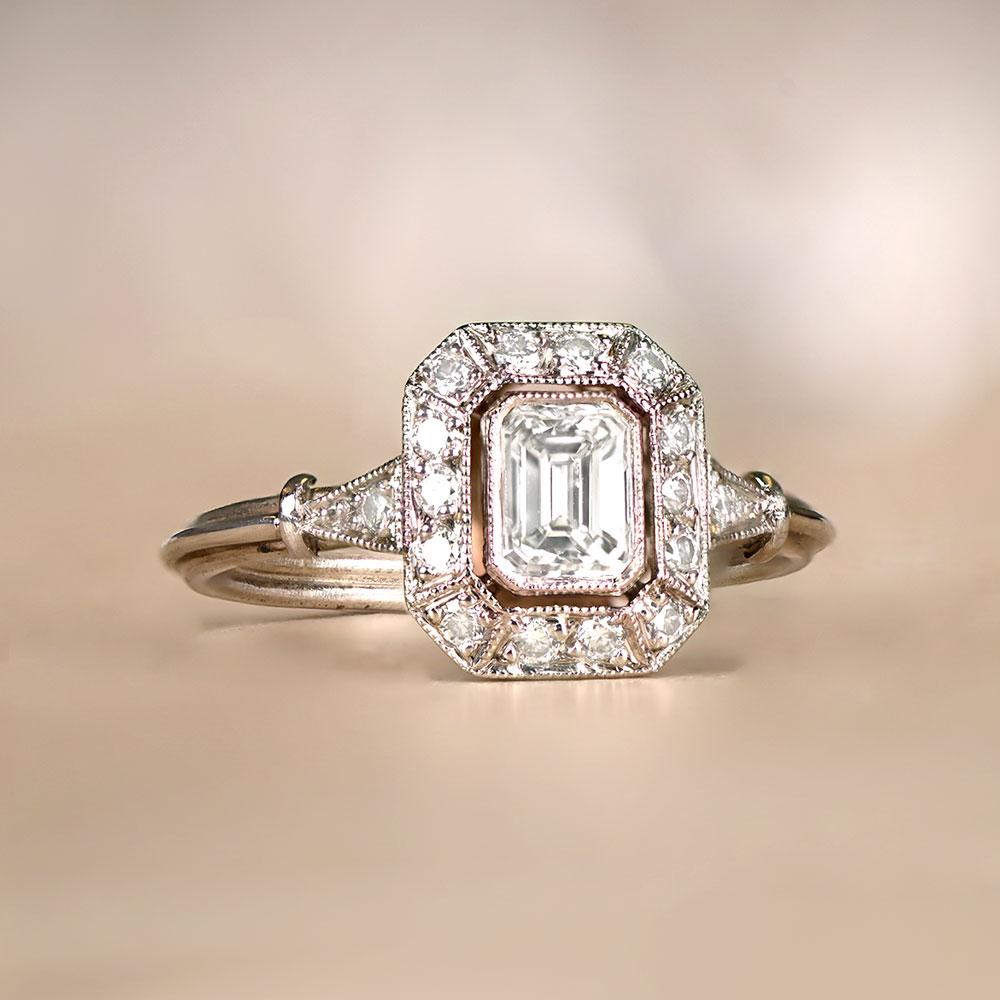 GIA 0.51ct Emerald Cut Diamond Engagement Ring, H Color, Diamond Halo, Platinum In Excellent Condition In New York, NY