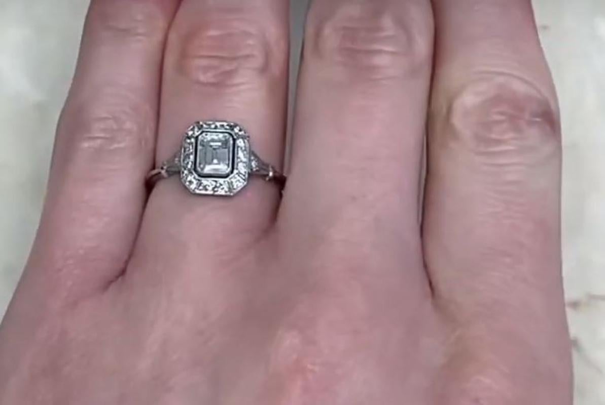 Women's GIA 0.51ct Emerald Cut Diamond Engagement Ring, H Color, Diamond Halo, Platinum