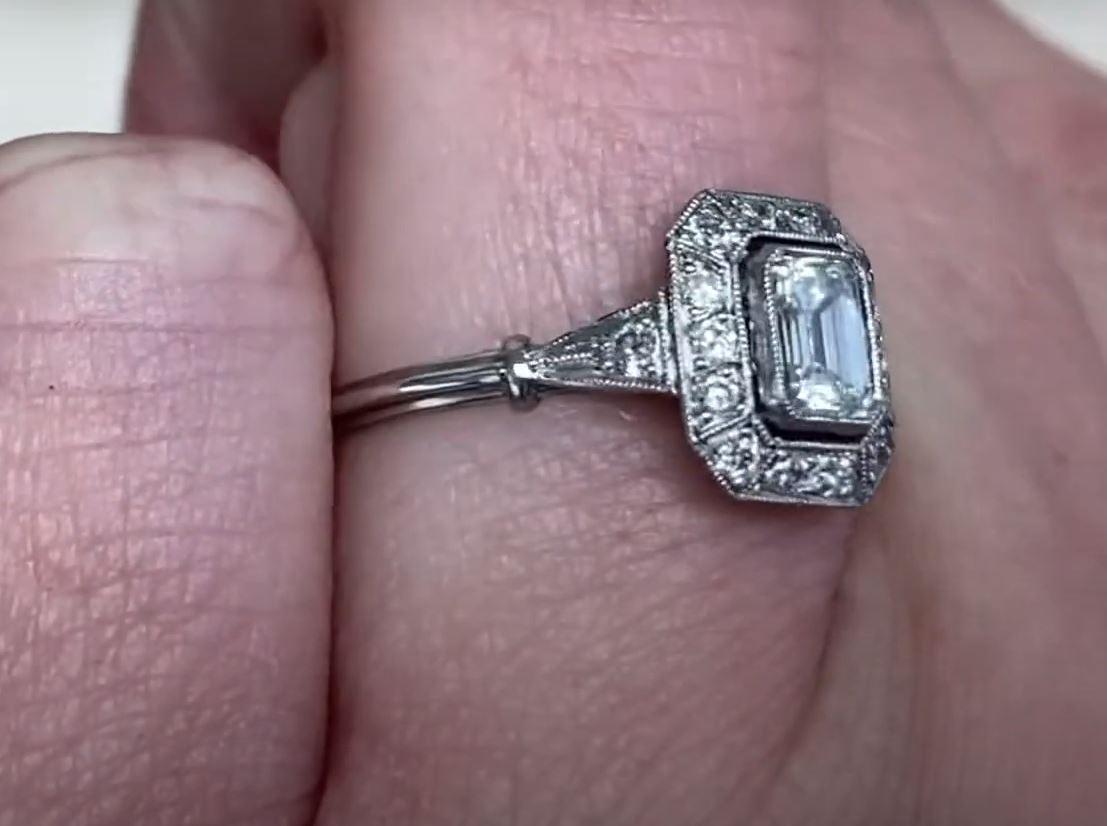 GIA 0.51ct Emerald Cut Diamond Engagement Ring, H Color, Diamond Halo, Platinum 1