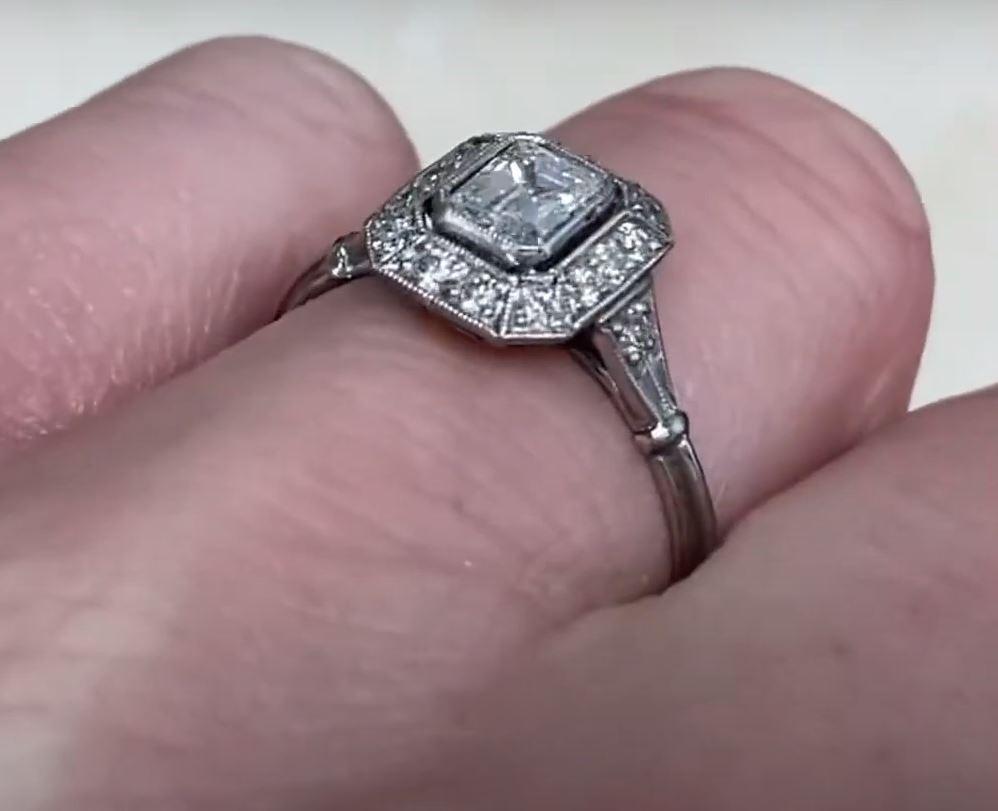 GIA 0.51ct Emerald Cut Diamond Engagement Ring, H Color, Diamond Halo, Platinum 2