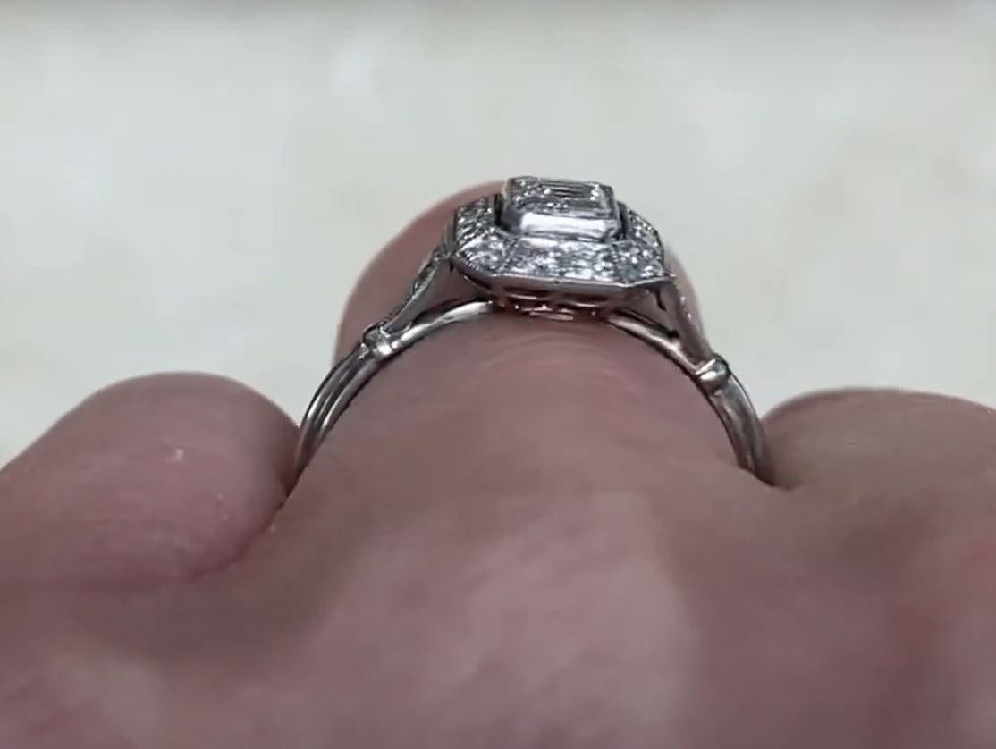 GIA 0.51ct Emerald Cut Diamond Engagement Ring, H Color, Diamond Halo, Platinum 3