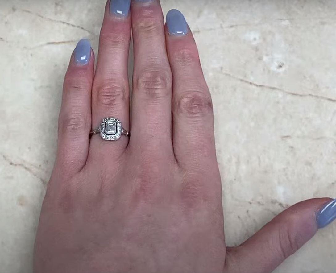 GIA 0.51ct Emerald Cut Diamond Engagement Ring, H Color, Diamond Halo, Platinum 4