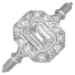 GIA 0.51ct Emerald Cut Diamond Engagement Ring, H Color, Diamond Halo, Platinum