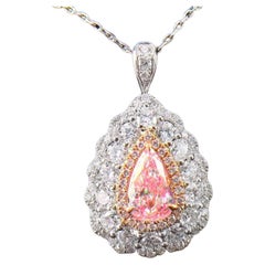 GIA 0.52 Carat Fancy Pink Diamond Necklace Duel Use As Ring 18 Karat White Gold