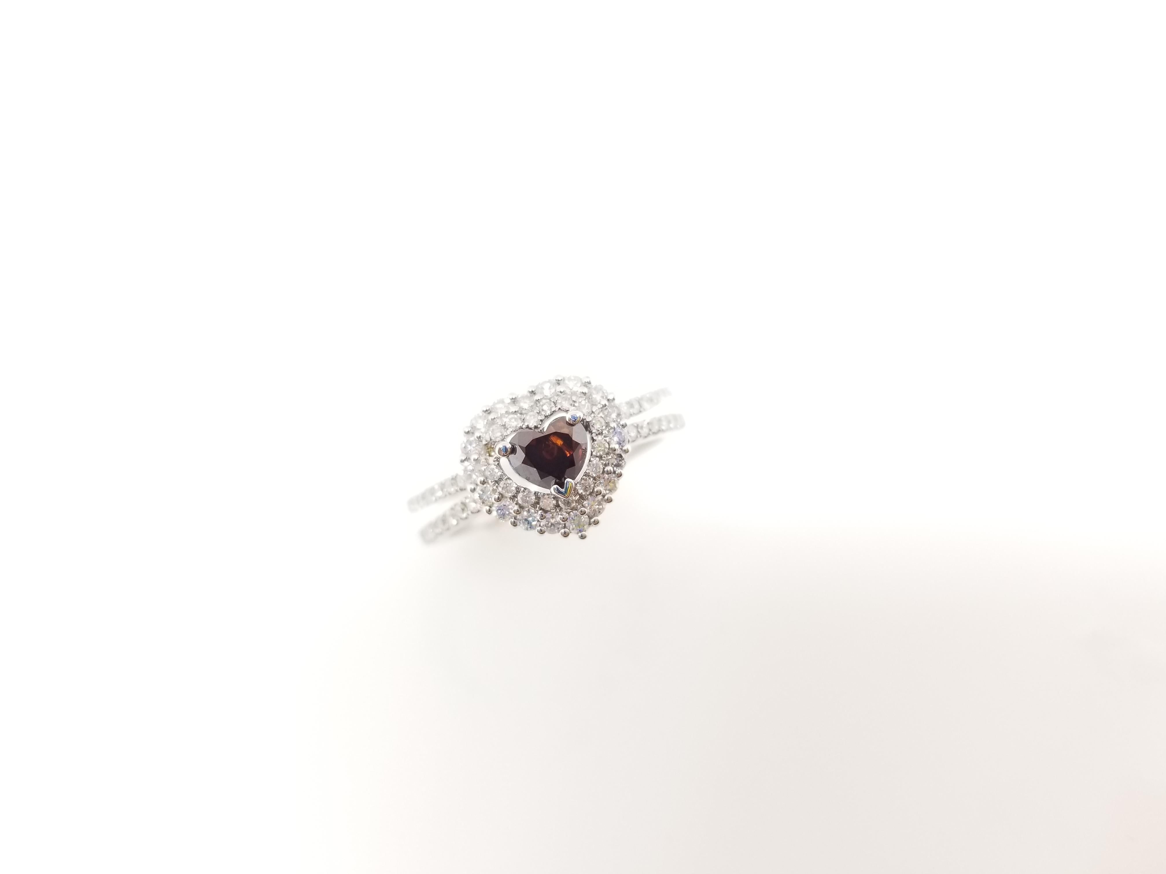 GIA 0.52 Carat Fancy Reddish Brown Heart Shape Ring 18 Karat White Gold In New Condition In Great Neck, NY