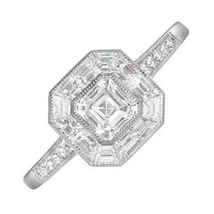 Anillo en racimo de diamantes talla Asscher (GIA aprox. 0,50 quilates), platino