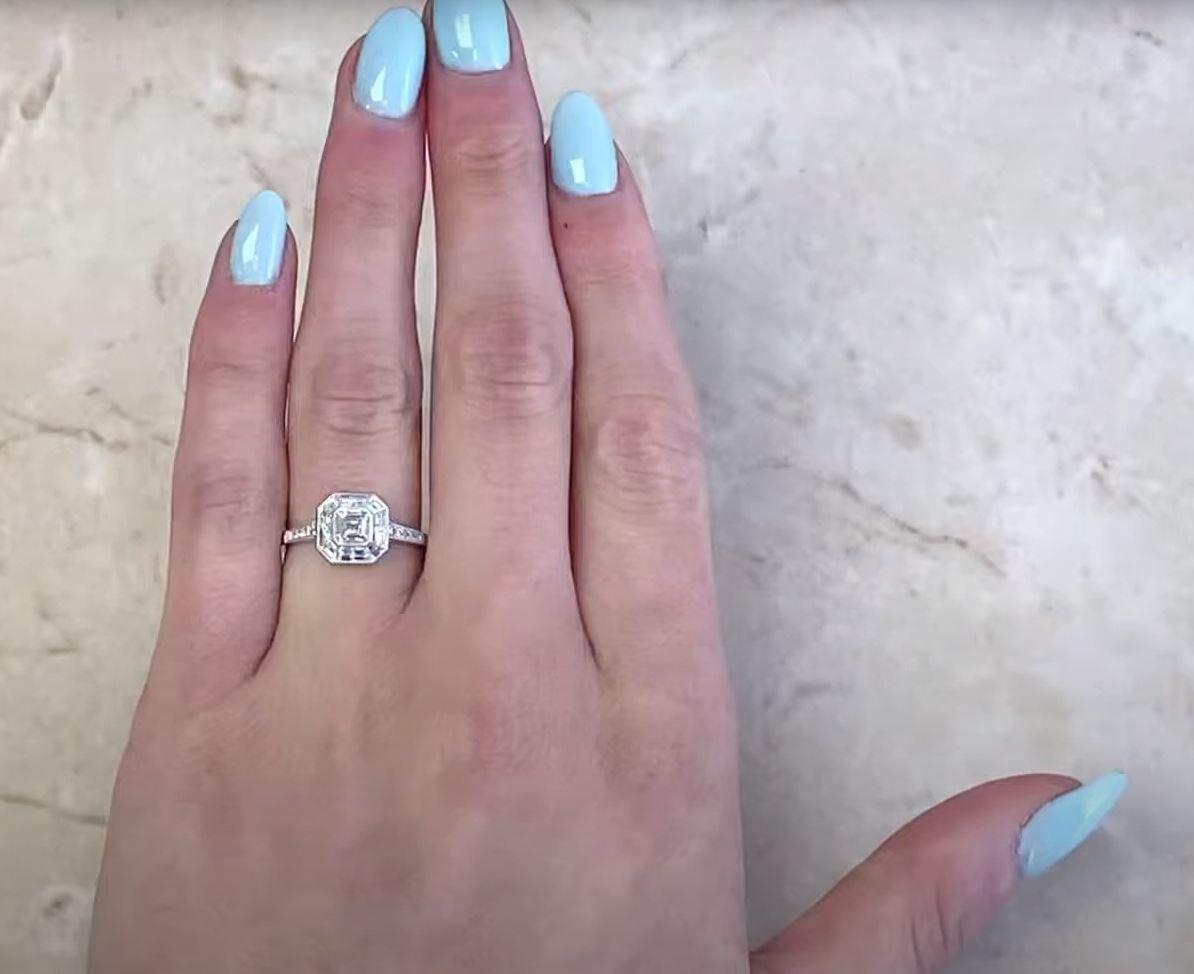 GIA 0.52ct Asscher Cut Diamond Engagement Ring, Diamond Halo, Platinum For Sale 5