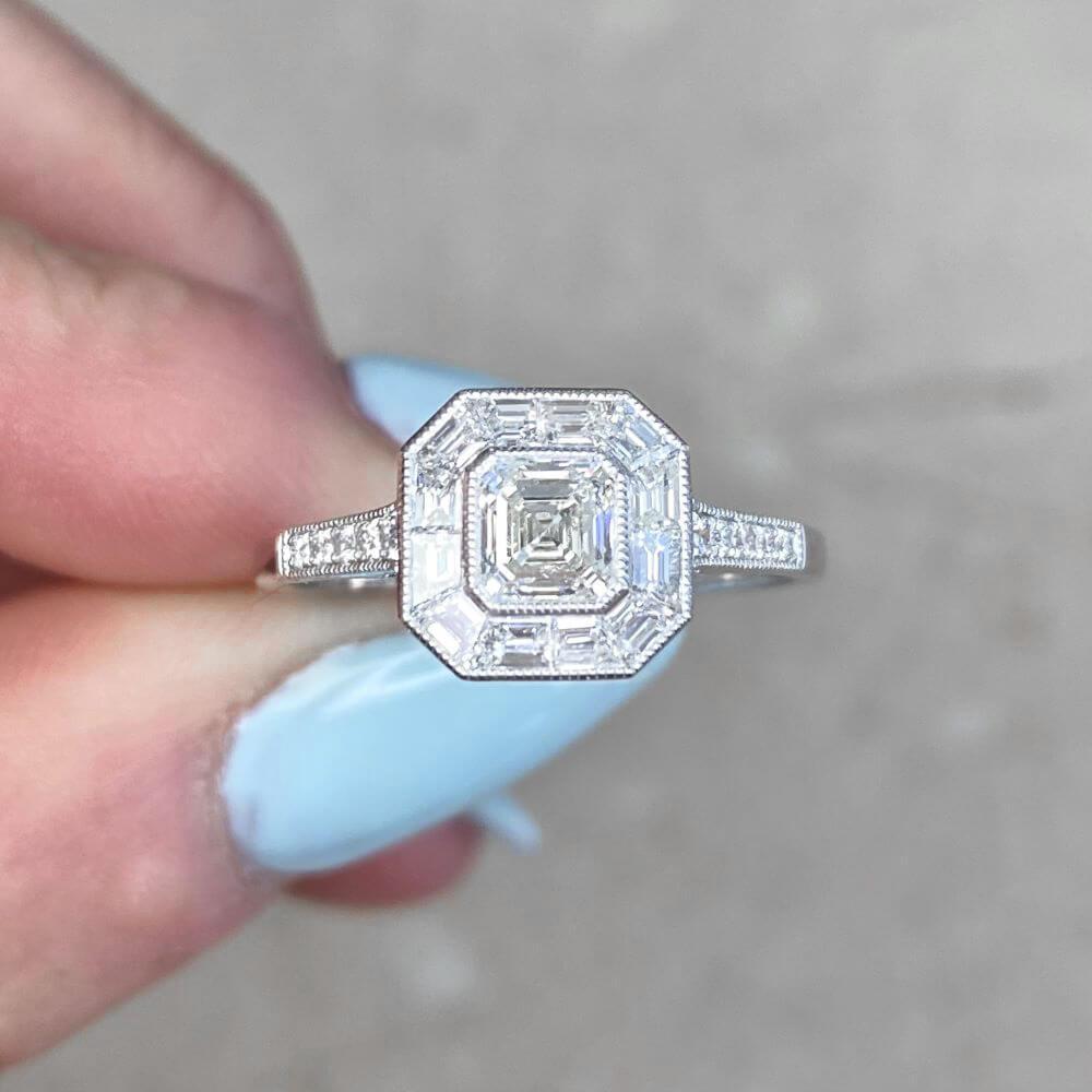 GIA 0.52ct Asscher Cut Diamond Engagement Ring, Diamond Halo, Platinum For Sale 6