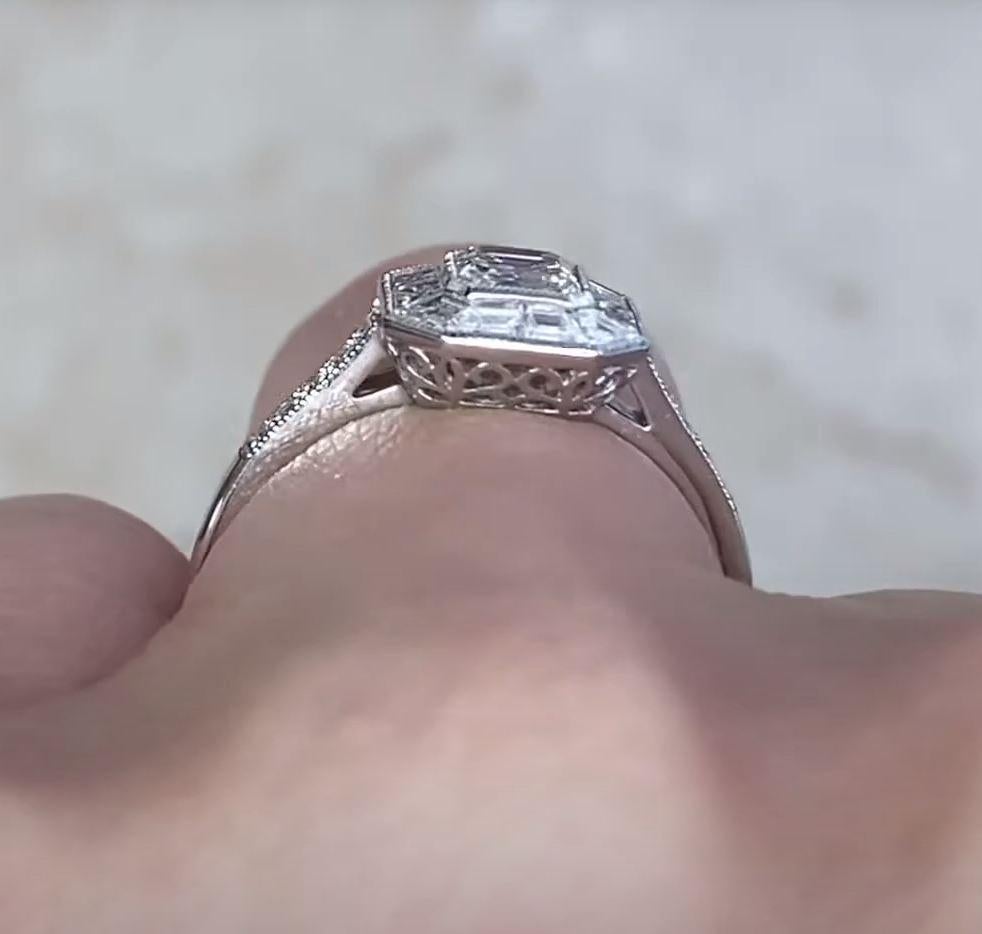 GIA 0.52ct Asscher Cut Diamond Engagement Ring, Diamond Halo, Platinum For Sale 4
