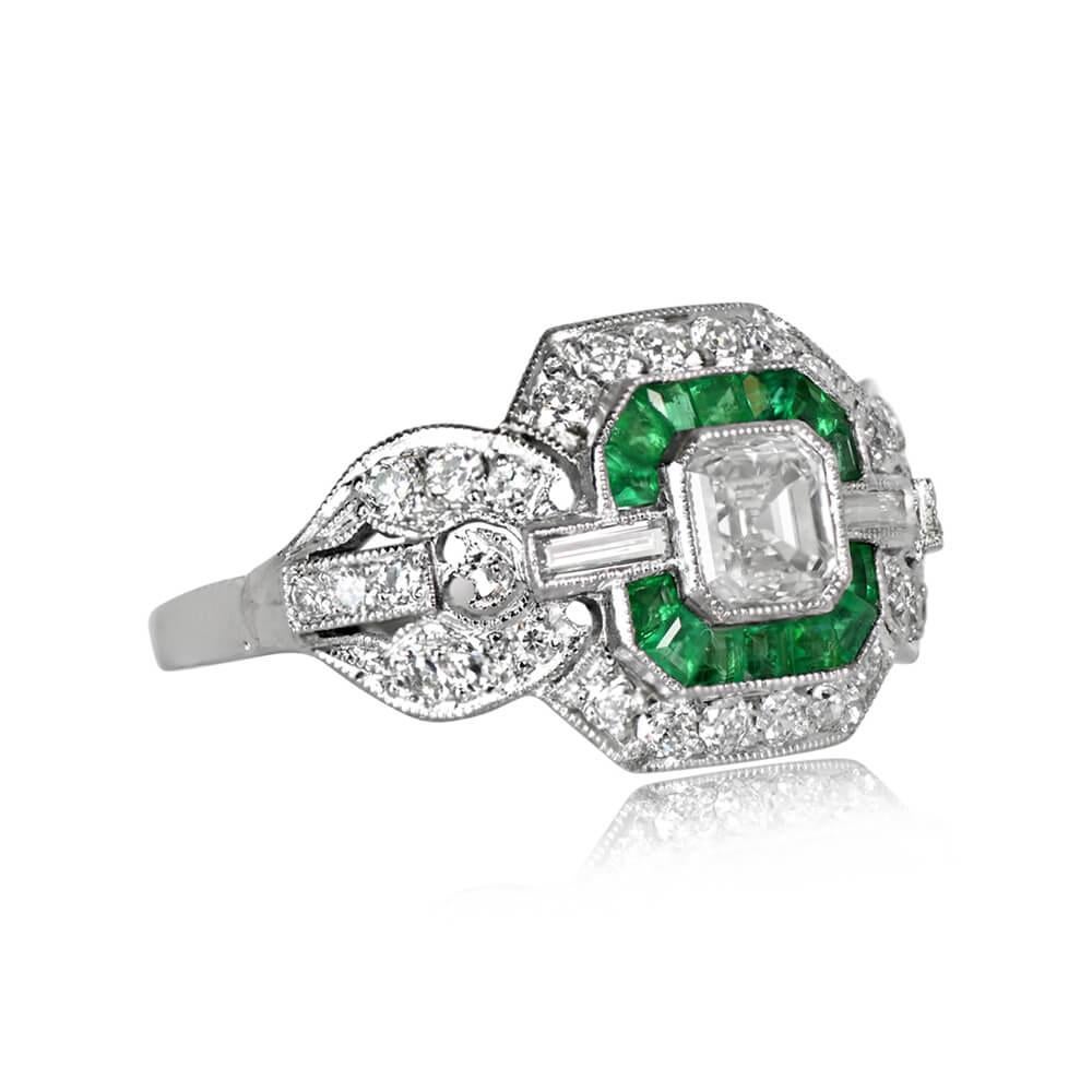 GIA 0.52ct Asscher Cut Diamond Engagement Ring, Emerald & Diamond Halo, Platinum In Excellent Condition For Sale In New York, NY