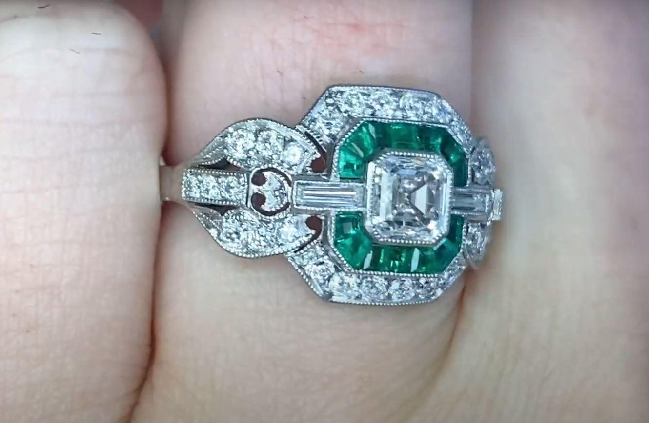 GIA 0.52ct Asscher Cut Diamond Engagement Ring, Emerald & Diamond Halo, Platinum For Sale 1
