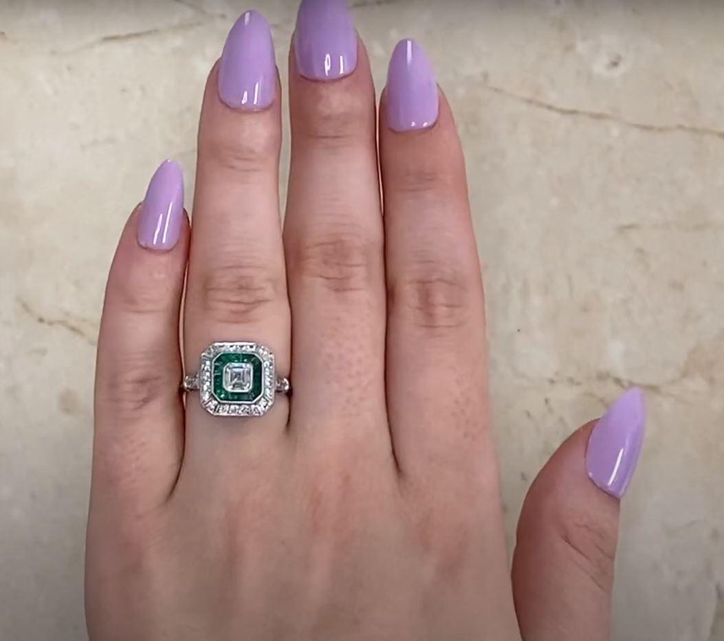 GIA 0.52ct Asscher Cut Diamond Engagement Ring, H Color, Double Halo, Platinum 4
