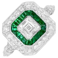 Bague de fiançailles GIA 0.52ct Asscher Cut Diamond, couleur H, double halo, platine