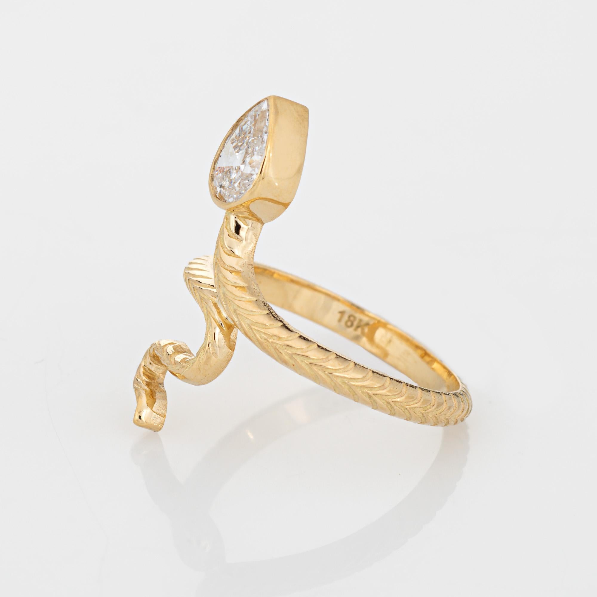 Pear Cut GIA 0.58ct Diamond Snake Ring Estate 18k Yellow Gold Sz 6 Serpent Jewelry For Sale