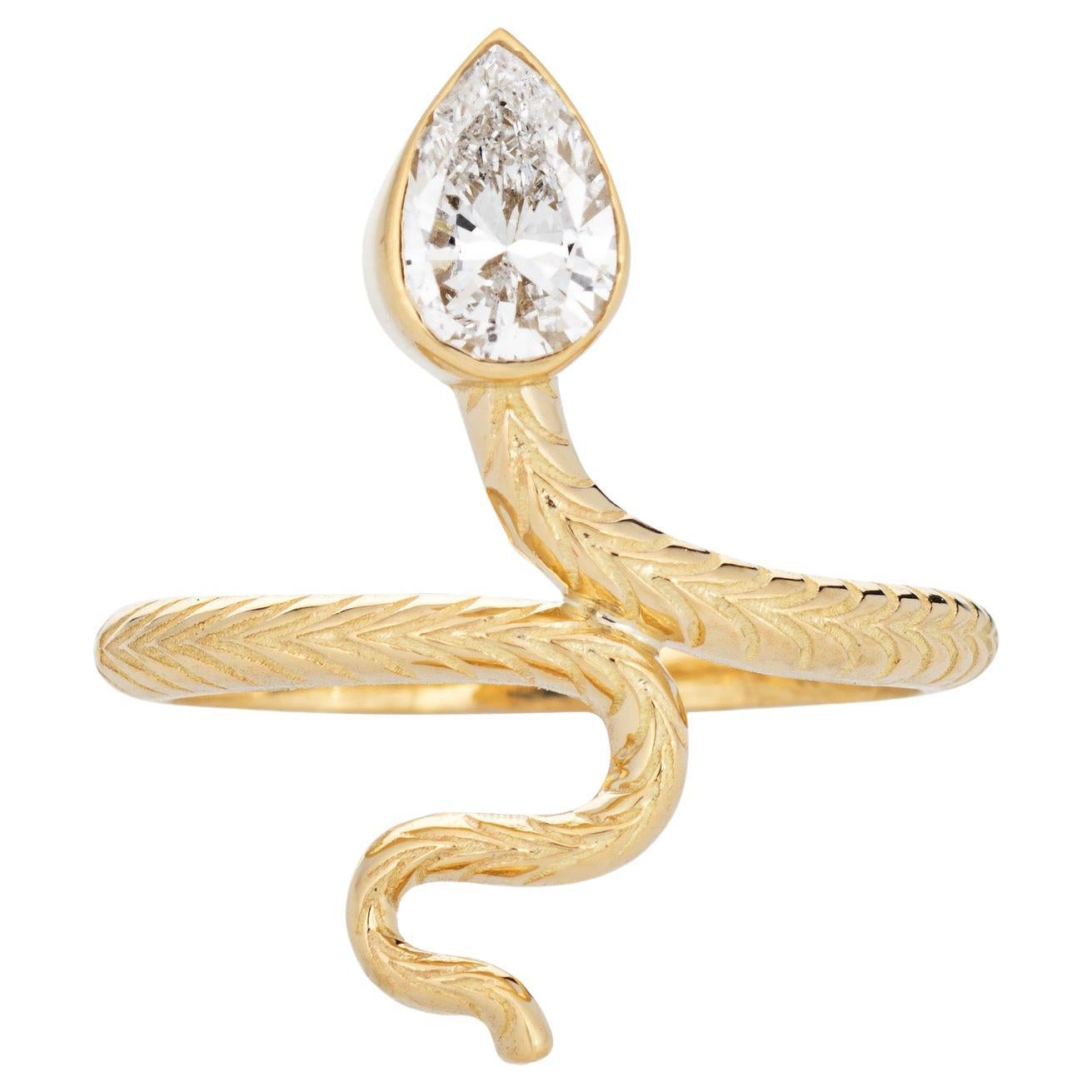 GIA 0.58ct Diamond Snake Ring Estate 18k Yellow Gold Sz 6 Serpent Jewelry For Sale