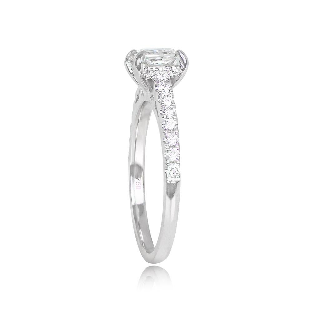 Art Deco GIA 0.59ct Princess Cut Diamond Engagement Ring, F Color, 18k White Gold For Sale