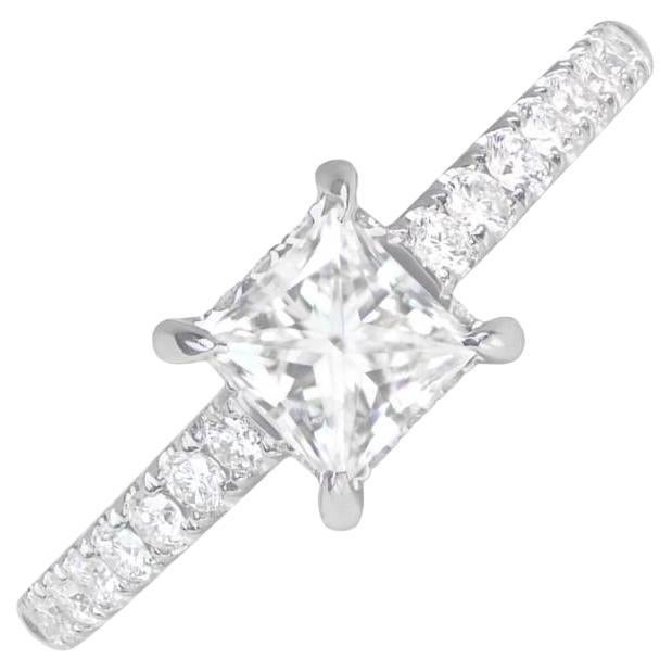 GIA 0.59ct Bague de fiançailles diamant taille princesse, couleur F, or blanc 18k