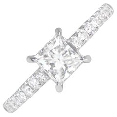 GIA 0.59ct Bague de fiançailles diamant taille princesse, couleur F, or blanc 18k