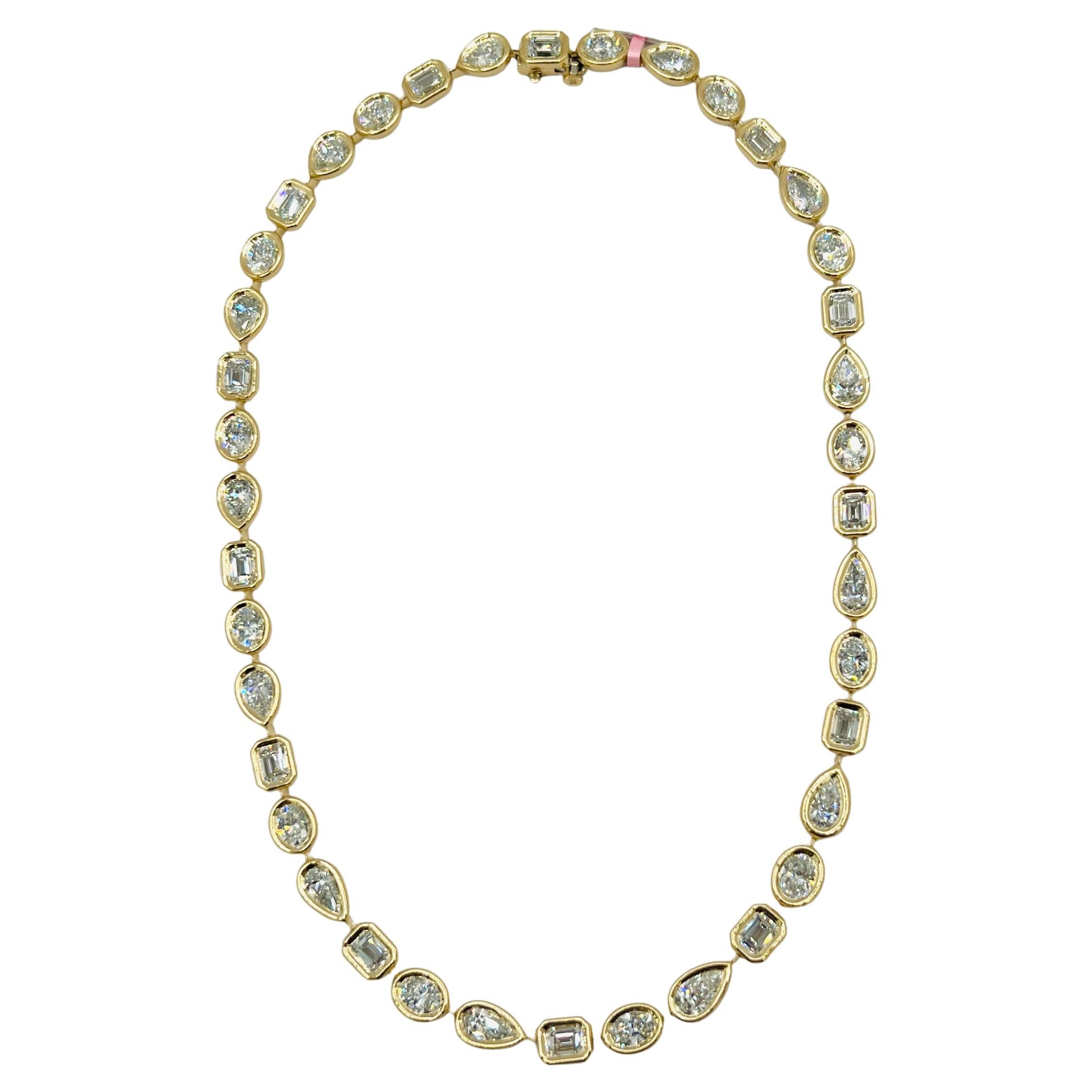 GIA 0.60 Carat Each Multi-shape Diamond Bezel Necklace in 18K Yellow Gold