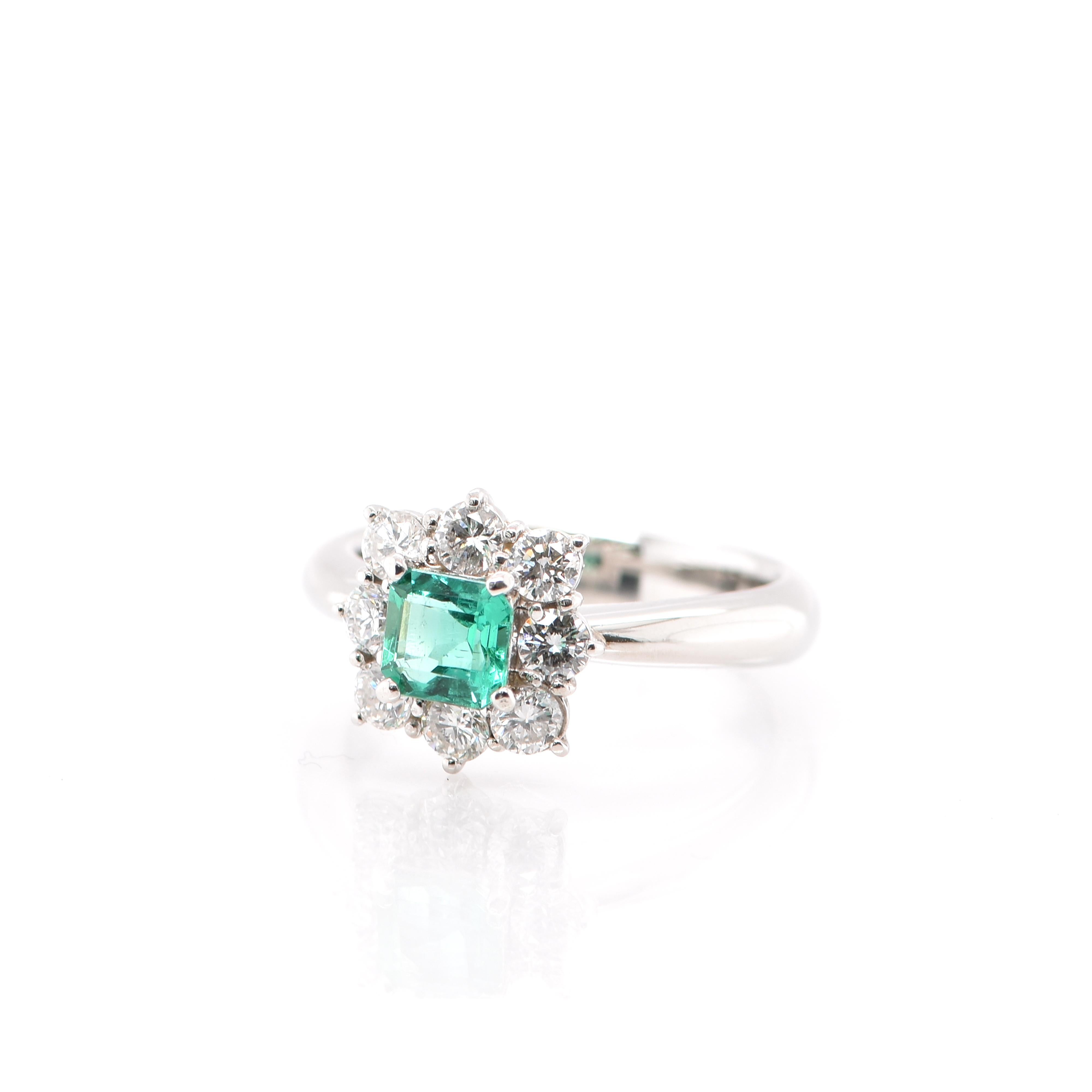 Modern GIA 0.61 Carat No Oil Colombian Emerald and Diamond Ring Set in Platinum