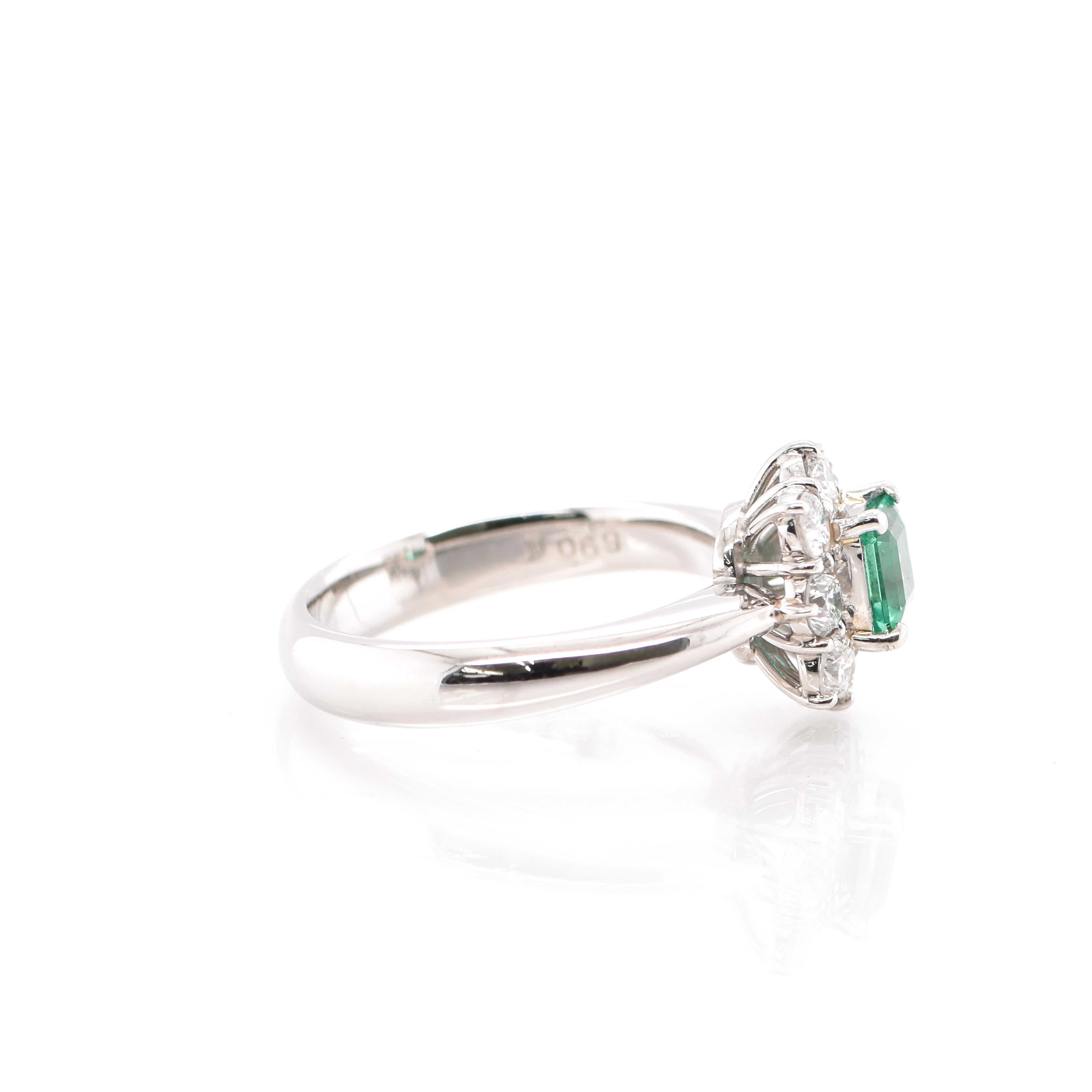 Women's GIA 0.61 Carat No Oil Colombian Emerald and Diamond Ring Set in Platinum