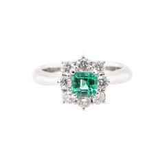 GIA 0.61 Carat No Oil Colombian Emerald and Diamond Ring Set in Platinum